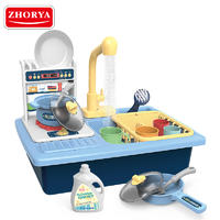 Zhorya hot selling plastic play set preschool toy kitchen sink with electric water tap