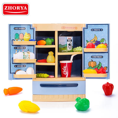 Hot selling high quality educational kitchen play set lights and music toy refrigerator